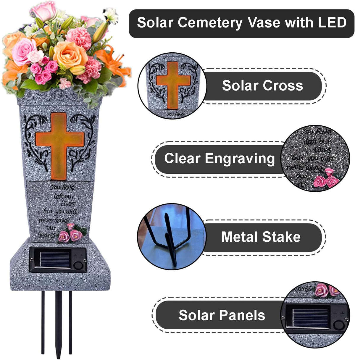 Solar Cemetery Vase with LED